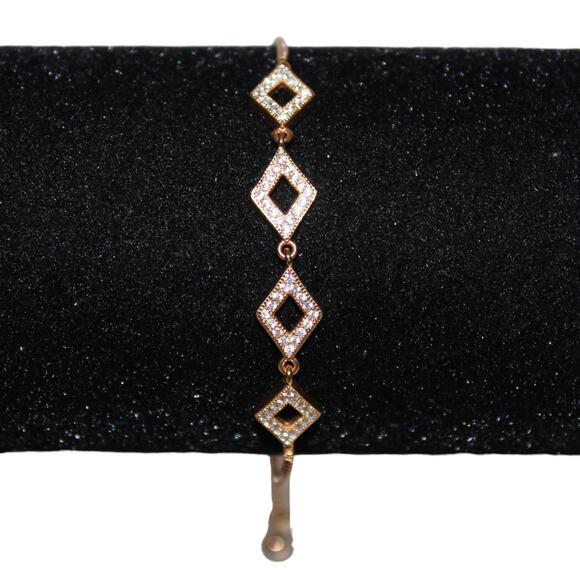 Slide Adjustable Bracelet Rose Gold Tone w/ Crystals - Picture 1 of 5